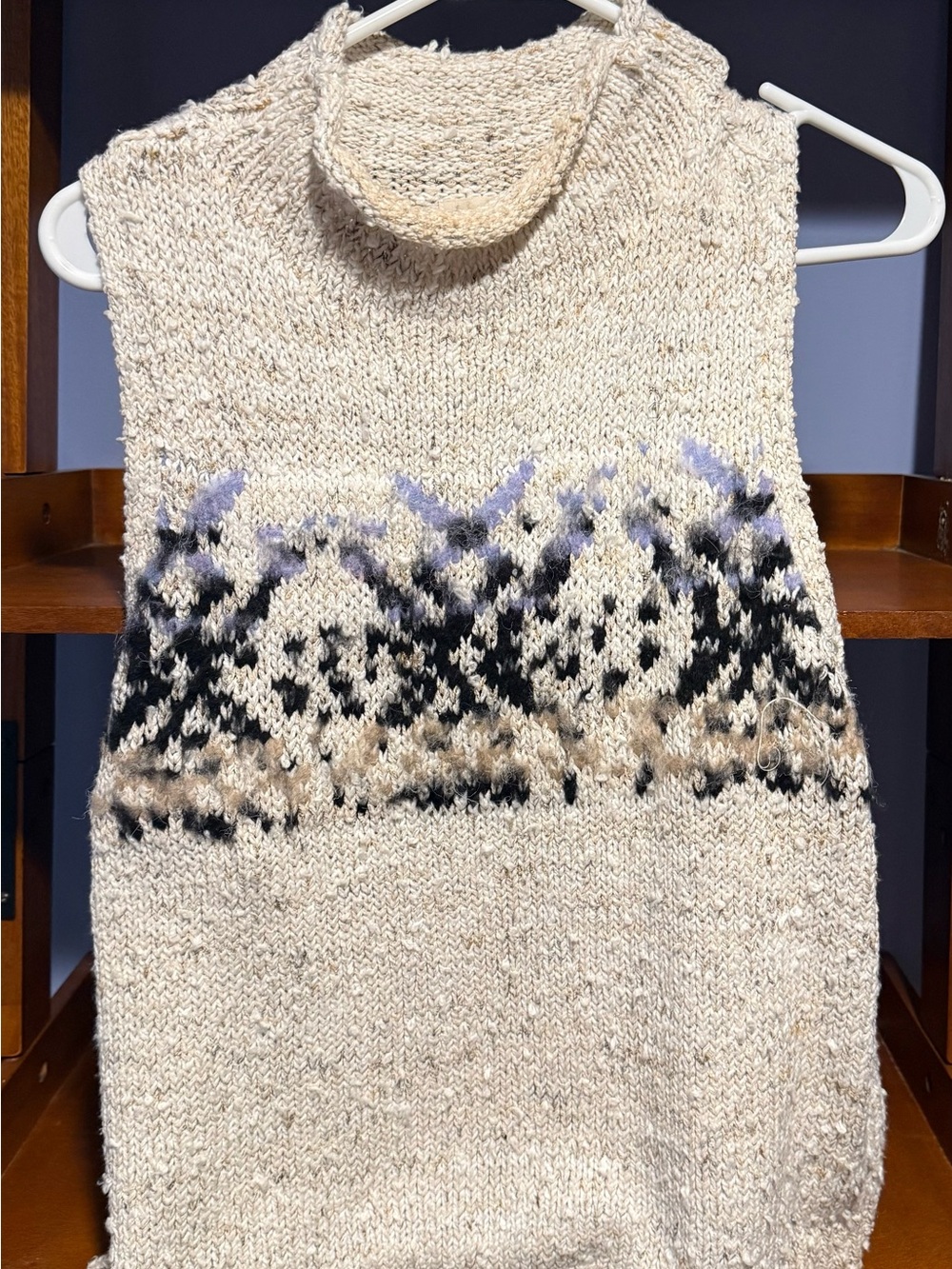 Pilcro (Anthropologie) Cream Knit Sleeveless Turtleneck Vest with Patterned Band